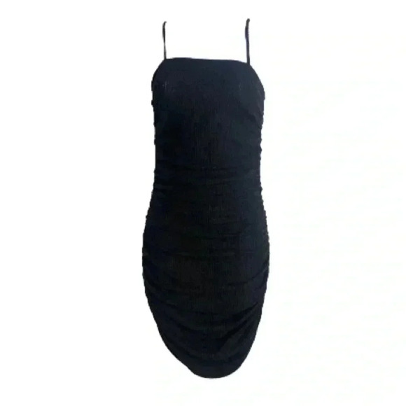 Pretty Little Thing Black Soft Fuzzy Ruched Midi Dress - Picture 1 of 6